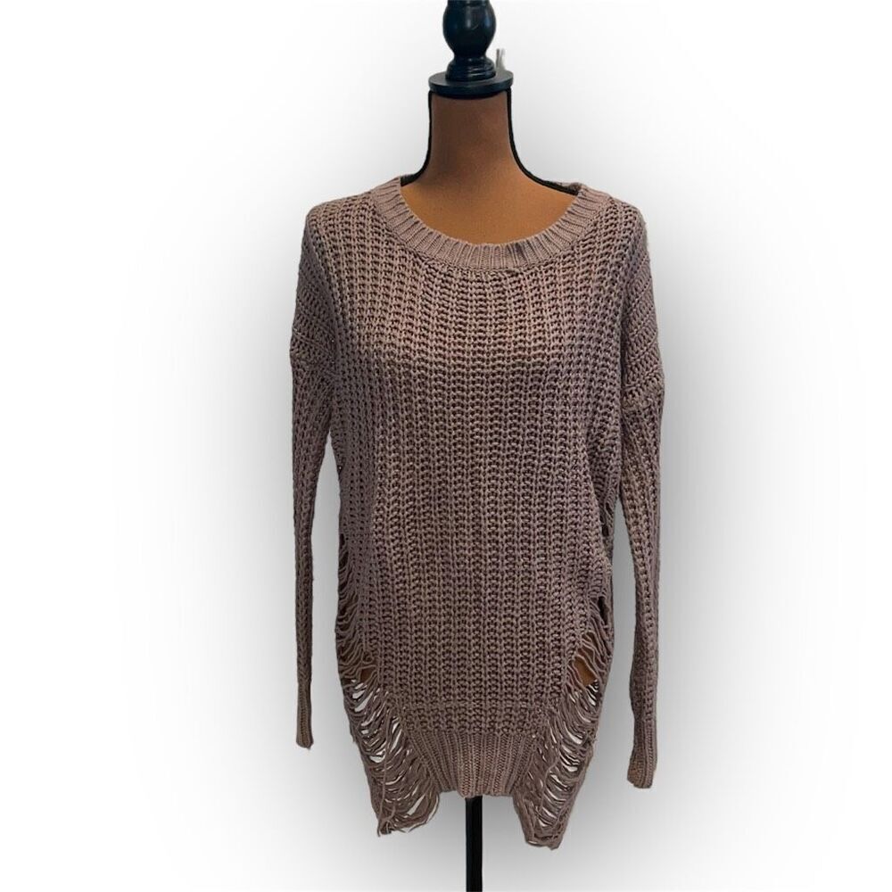 Windsor Dusty Rose Cable Knit Distressed Sweater Dress, Junior Women’s Medium